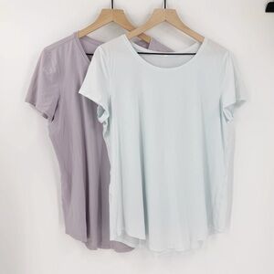 2 Lululemon Pima Cotton Love Crew T-Shirts 12 Purple Blue Yoga Casual Gym